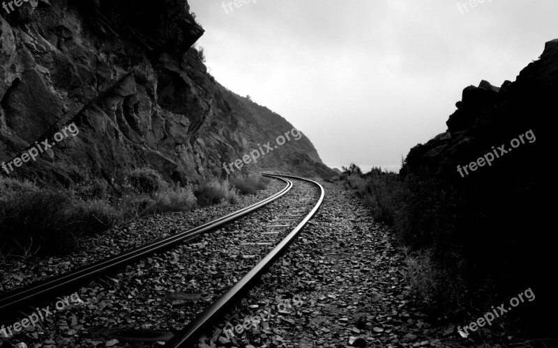 Train Tracks Railroad Railway Transportation Black And White