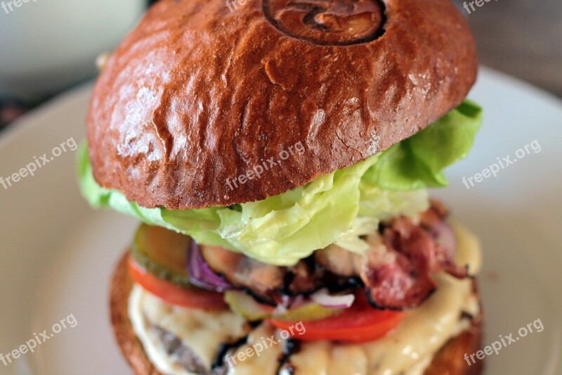 Hamburger Food Bun Toppings Lettuce