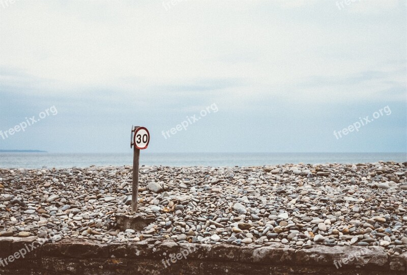 Speed Limit Rocks Ocean Sea Water