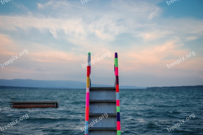 Ladder Steps Colors Water Sea