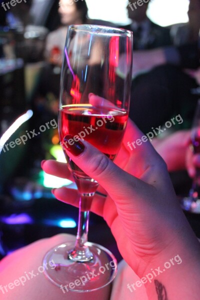 Champagne Champagne Glass Colorful Lights Red Fingernails Alcoholic