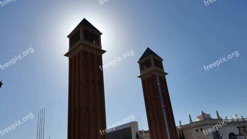 Torres Eclipse Tower Square Spain Barcelona Free Photos