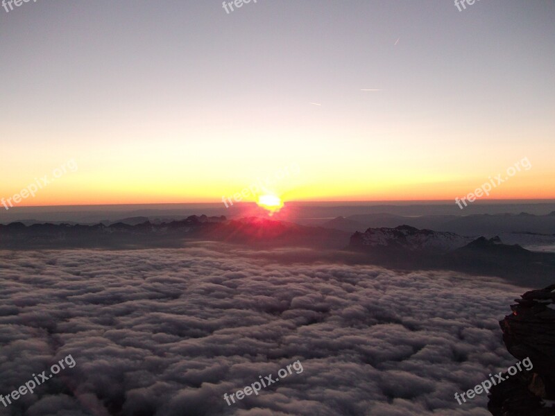 Sunset Altitude Clouds Skyline Mountain