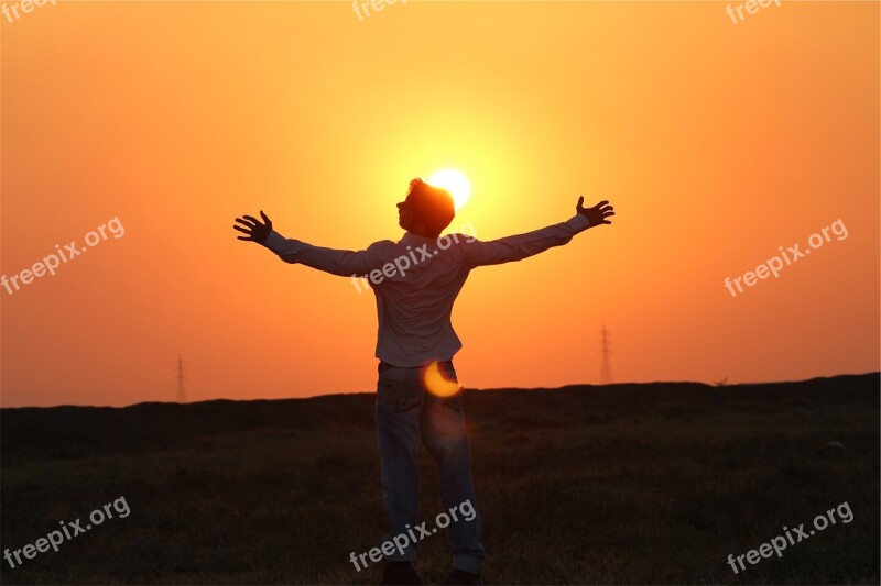 Sunset Dusk Sky Guy Silhouette