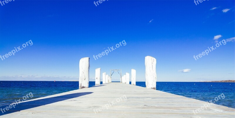 Wood Dock Posts Ocean Sea