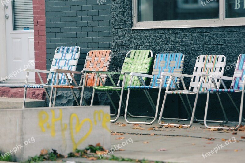 Lawn Chairs Graffiti Paint Concrete Bricks