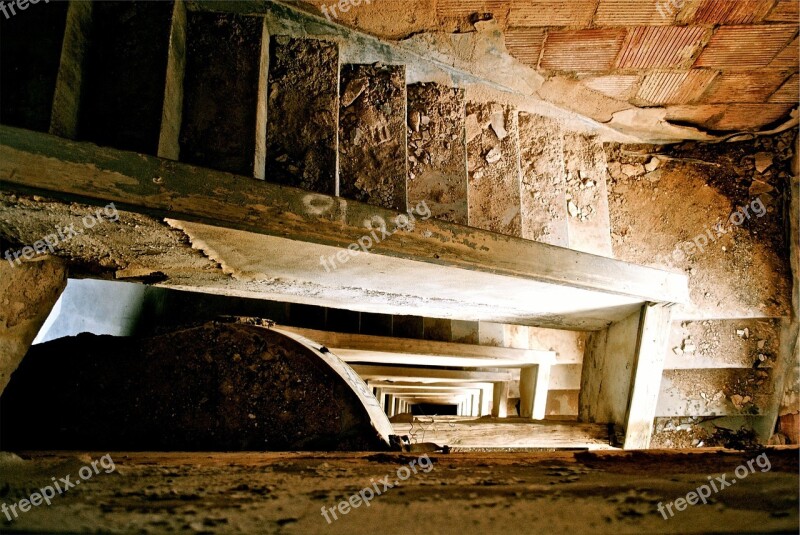 Abondoned Stairwell Stairway Dirt Rocks