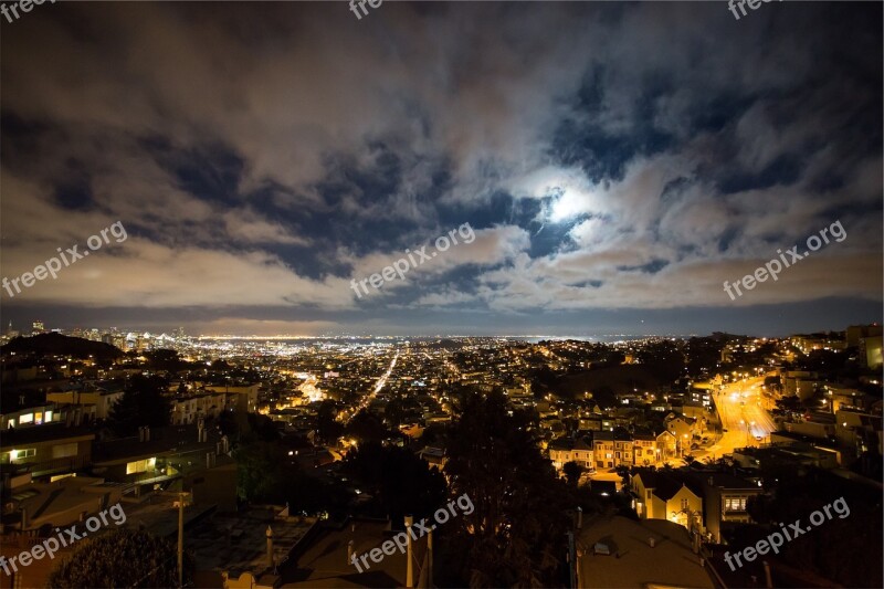 Night City Lights Sky Clouds