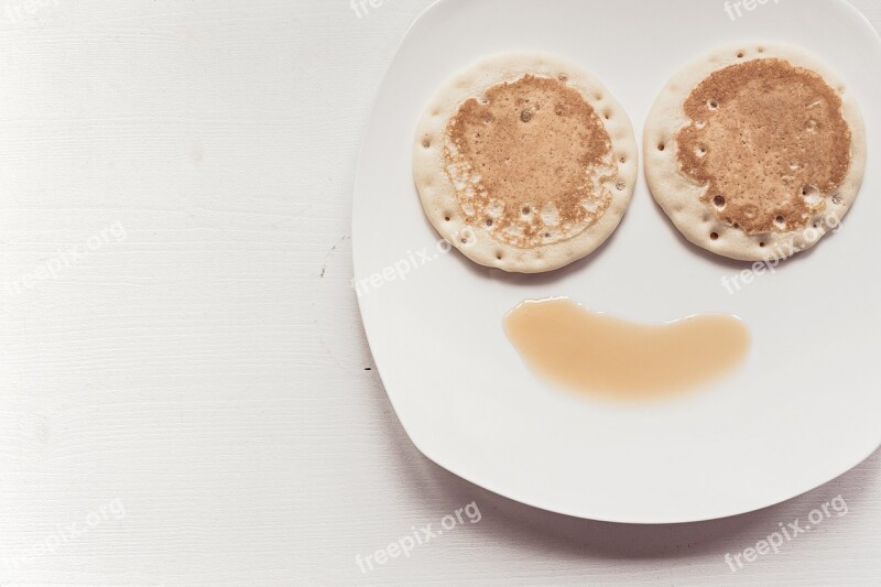 Breakfast Food Pancakes Maple Syrup Smiley Face