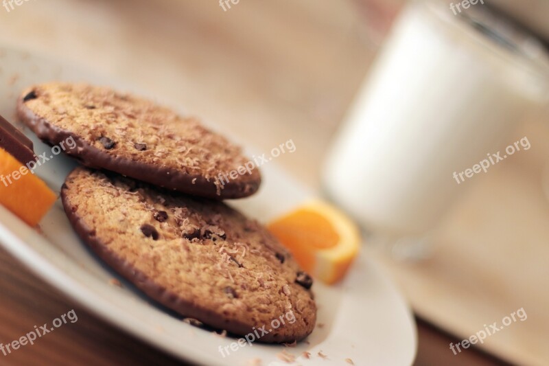 Chocolate Chip Cookies Oranges Breakfast Milk