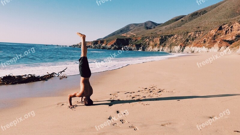 Handstand Guy Man Beach Sand