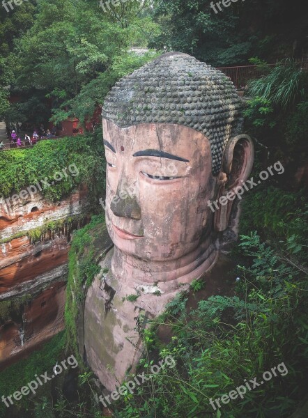 Leshan Giant Buddha Culture Statue People Tourists