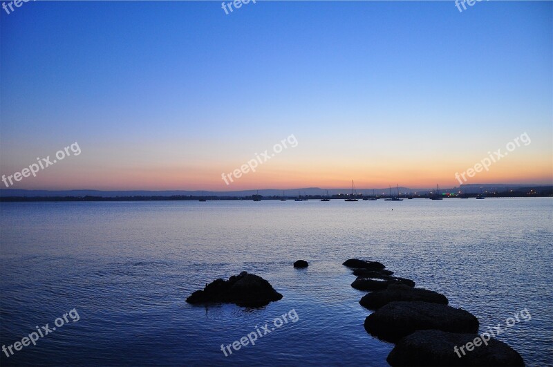 Sunset Dusk Dark Lake Water