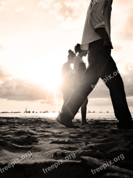 Beach Sand People Walking Sunset