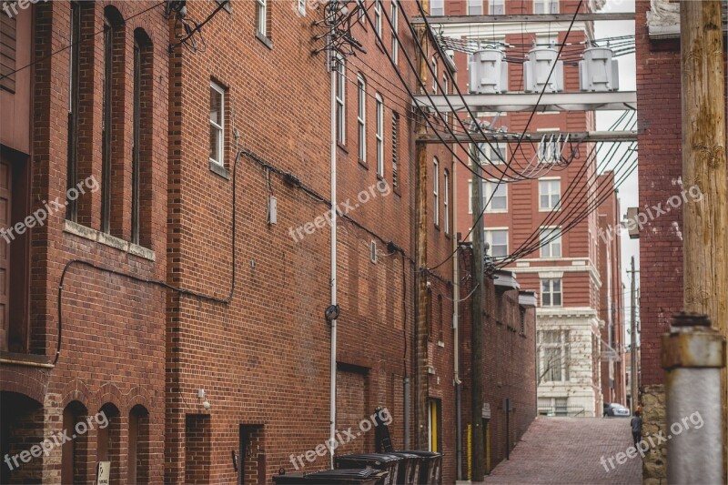 Buildings Apartments Bricks Alley Trash Cans