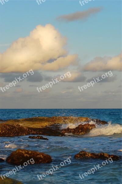 Rocks Boulders Waves Splash Water