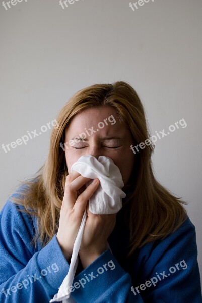 Woman Blow Blowing Nose Hand Chief