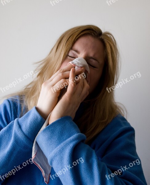 Woman Blow Blowing Nose Hand Chief