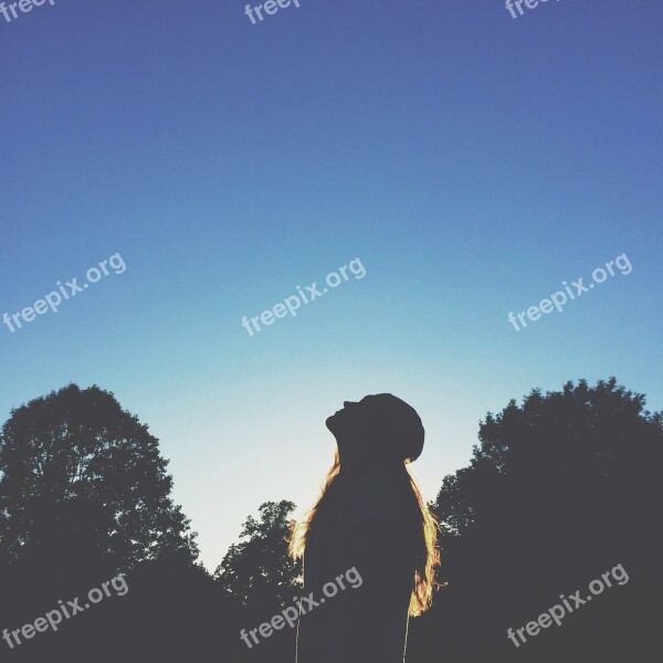 Girl Sunset Shadow Silhouette Long Hair