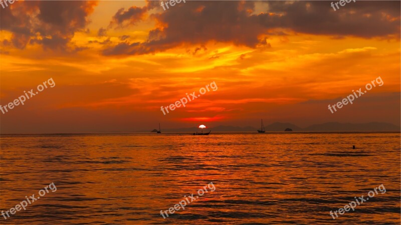 Sunset Dusk Sky Clouds Ocean