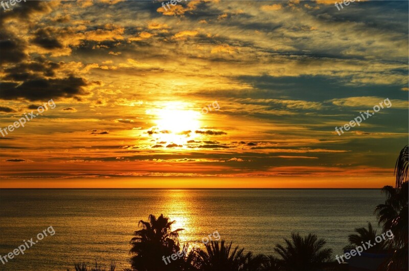 Sunset Dusk Sky Clouds Ocean