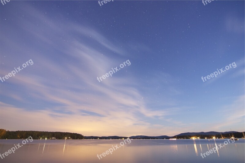 Dusk Sky Clouds Stars Water