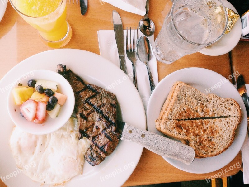 Breakfast Food Steak Eggs Fruit