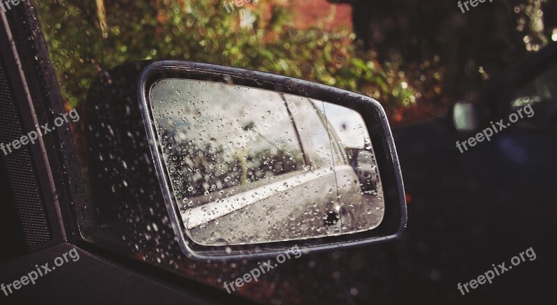 Car Mirror Raining Rain Drops Wet