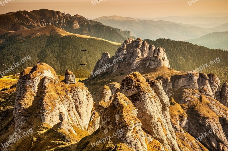 Sunset Mountains Rocks Hills Trees