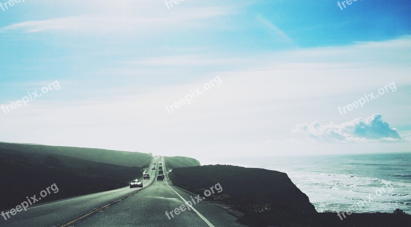 Road Highway Cars Ocean Sea