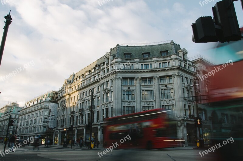 Double Decker Bus Red Buildings Street Corner