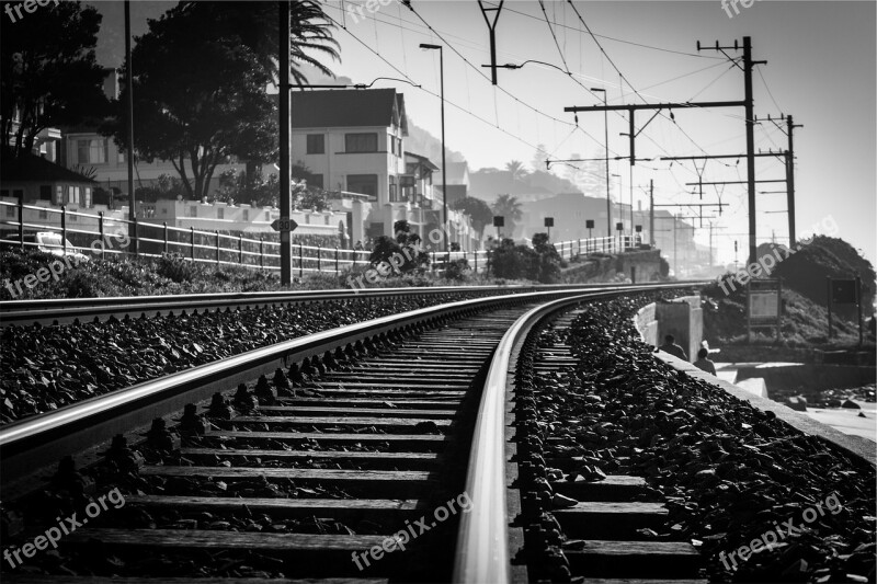 Train Tracks Railroad Railway Transportation Black And White