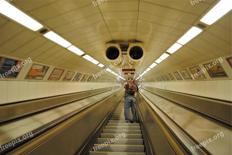 Escalator Subway Station Guy Backpack Knapsack