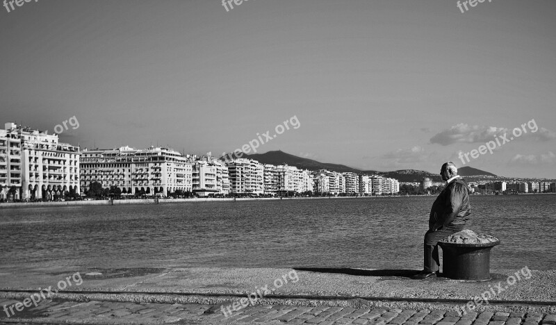 Greece Buildings Boardwalk Cobblestone Bay