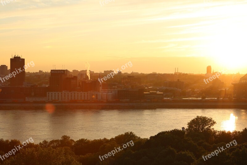 Sunset Sky Water River Buildings