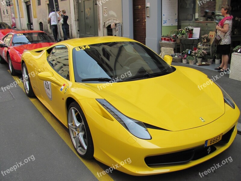 Auto Super Car Ferrari Yellow Sports Car