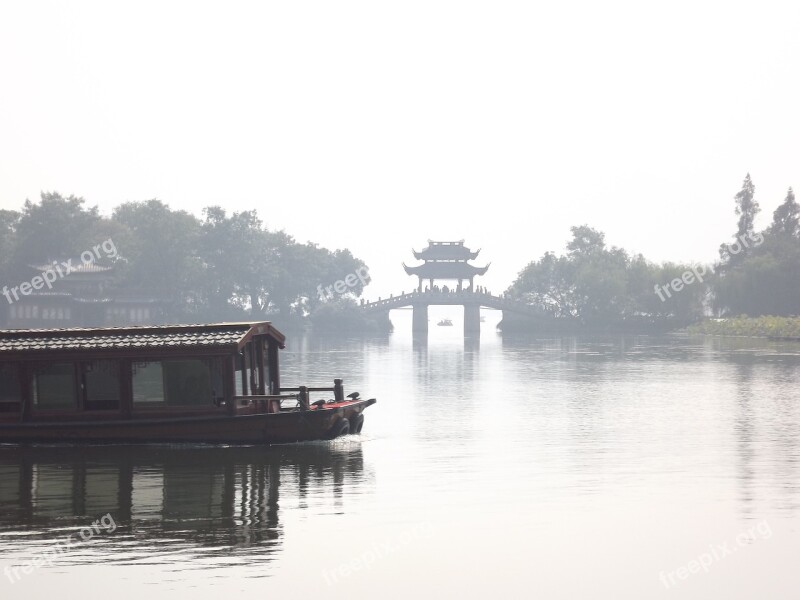 China Boat Bridge Lake Chinese