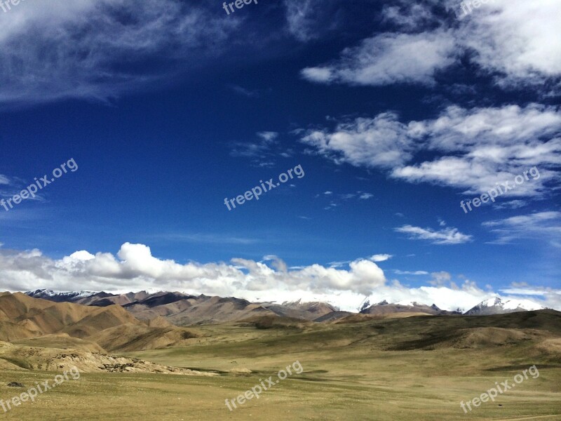 Landscape Snow Mountain Plateau Blue Sky White Cloud