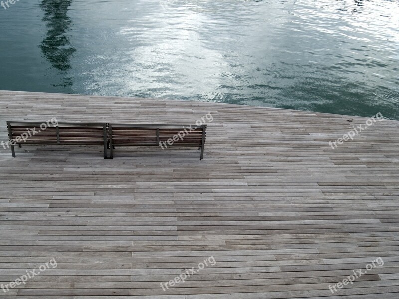 Barcelona Boardwalk Wood Bench Water Free Photos