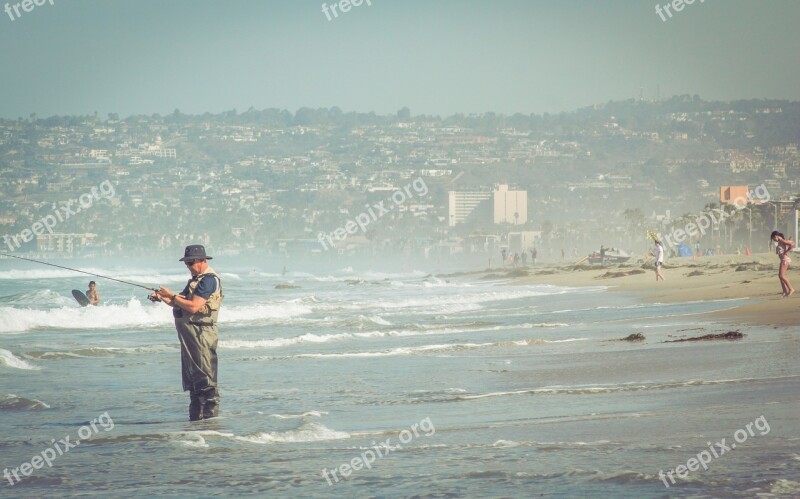 Man Fishing Fisherman Hat Beach