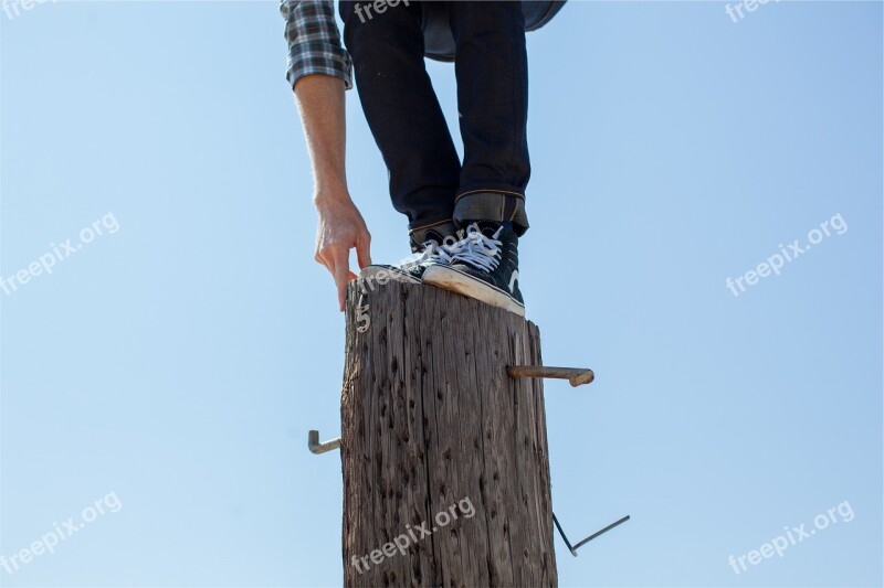 Wood Post Climbing Shoes Jeans