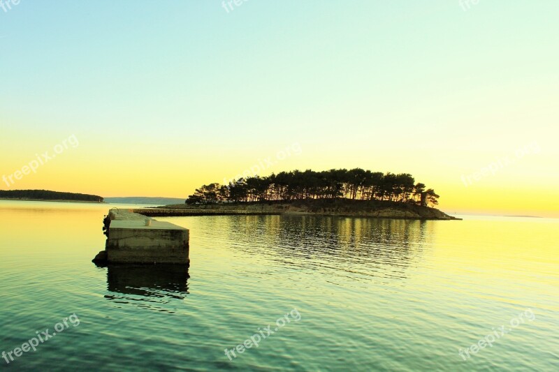 Island Sunset Sky Dock Water