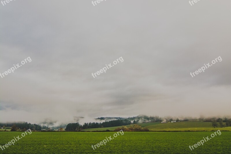 Rural Countryside Fields Grass Clouds