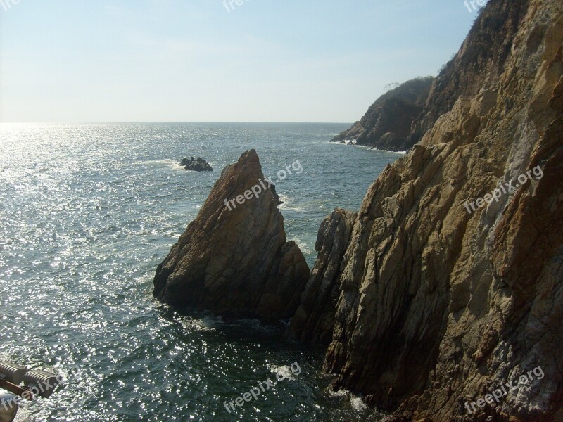 Seascape Rocks Ocean Mexico Acapulco