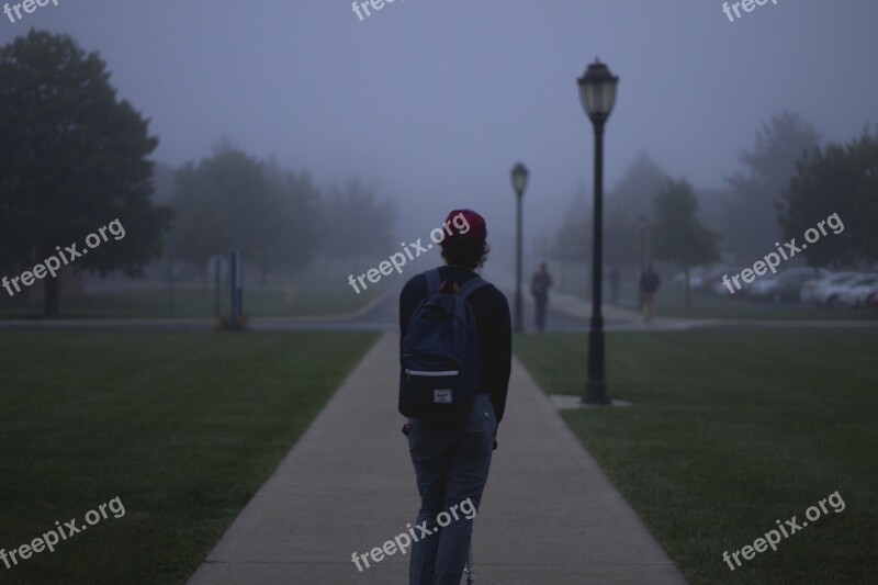 Students Backpack Hat Young Guy