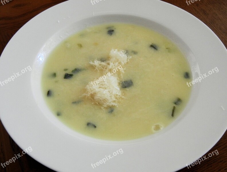 Cream Leak Soup Parmesan Cheese Hot Lunch Food