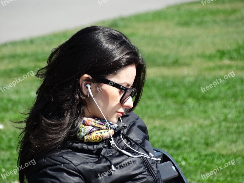 Woman Glasses Nice Headphones Black Hair