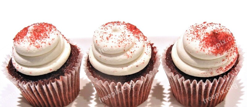 Red Velvet Cupcakes Red Sugar Sweet Dessert Baked Food