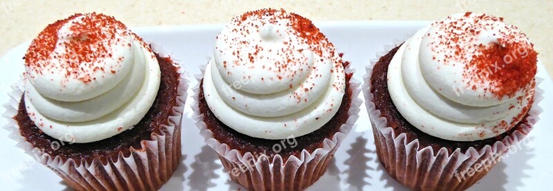 Red Velvet Cupcakes Sweet Baked Food Dessert Calories Delicious