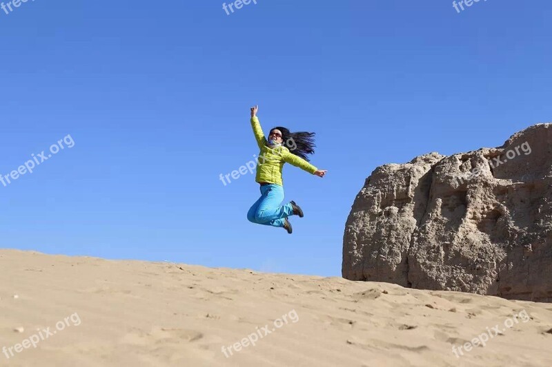 Blue Sky Desert Leap Jump Jumping